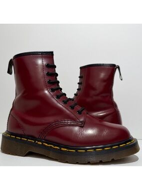 Vintage 90s Dr. Martens Doc MIE 1460 Oxblood Red Leather Boots UK 3